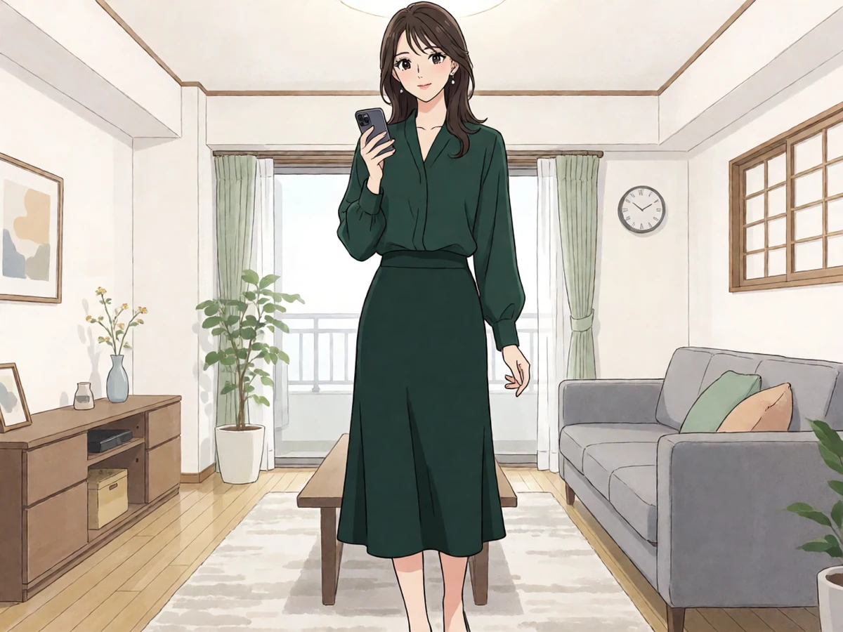 第一次的人妻动漫第4话主题图,成年女性穿深绿上衣在窗边接电话